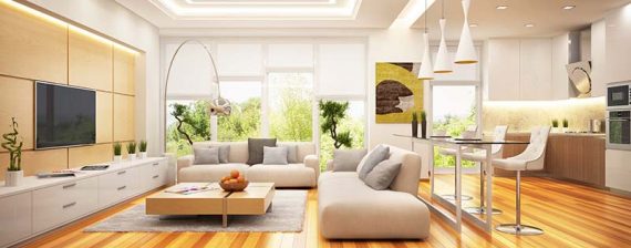 Modern kitchen and beautiful living room