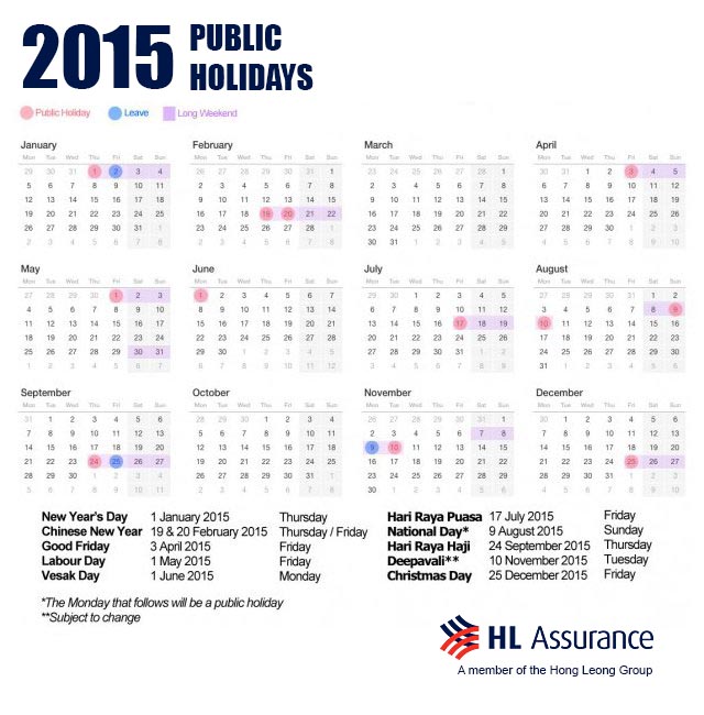 2015 calender with Singapore 2015 public holidays.
