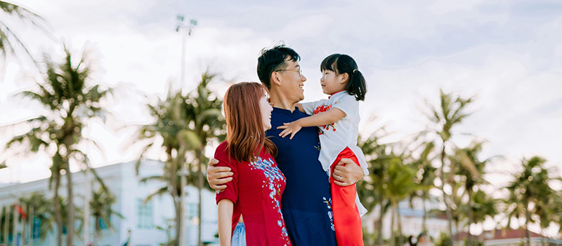 family together at a resort