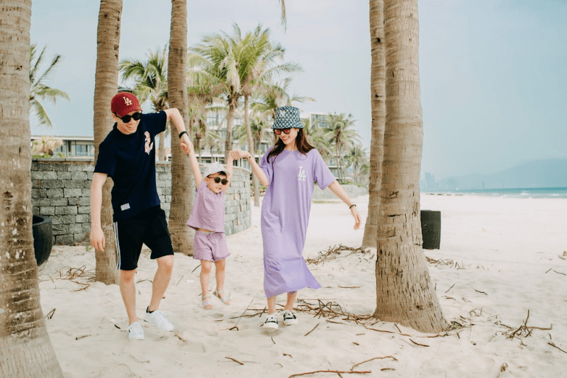 Parents with their son at the beach