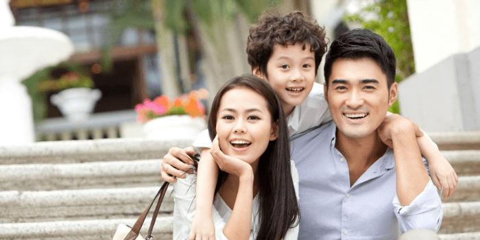 Family of three on holiday