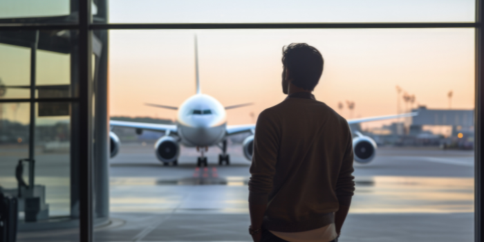 Man looking at planes in airport